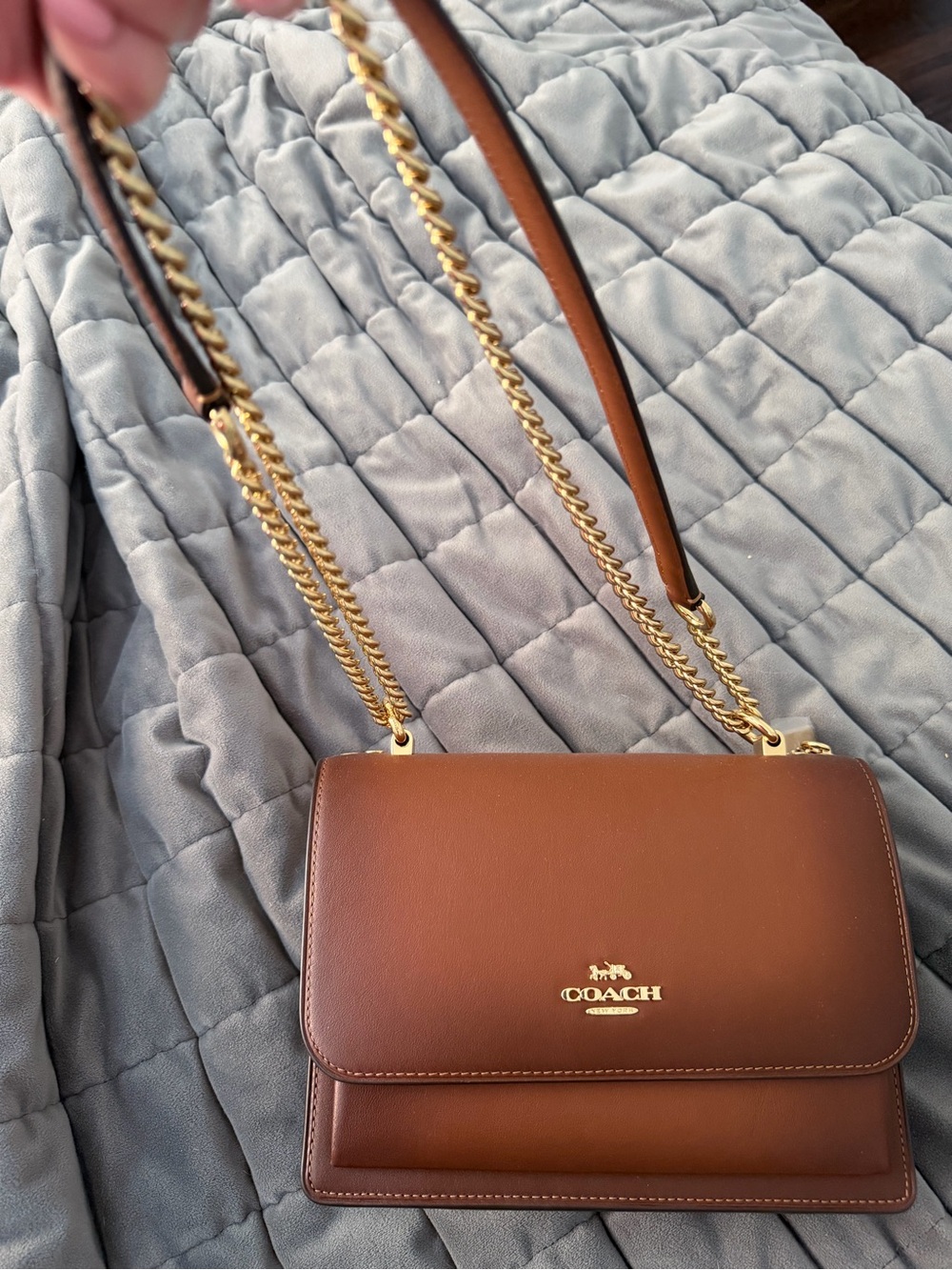 Coach Women's Brown Leather Chain Shoulder Bag - Brand New